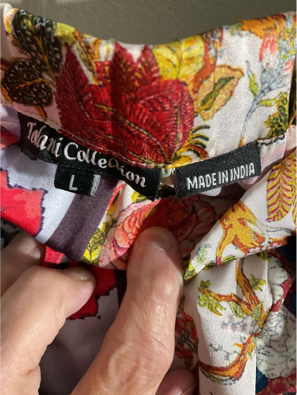 Tolani Collection Patchwork Floral Pajama Set Satin Shirt & Pants Size L - Picture 11 of 12